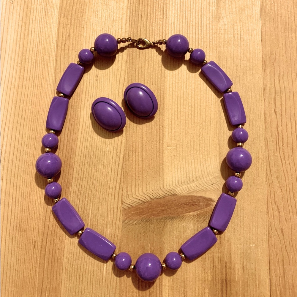 Vintage Gold Purple Beaded Jewelry Set